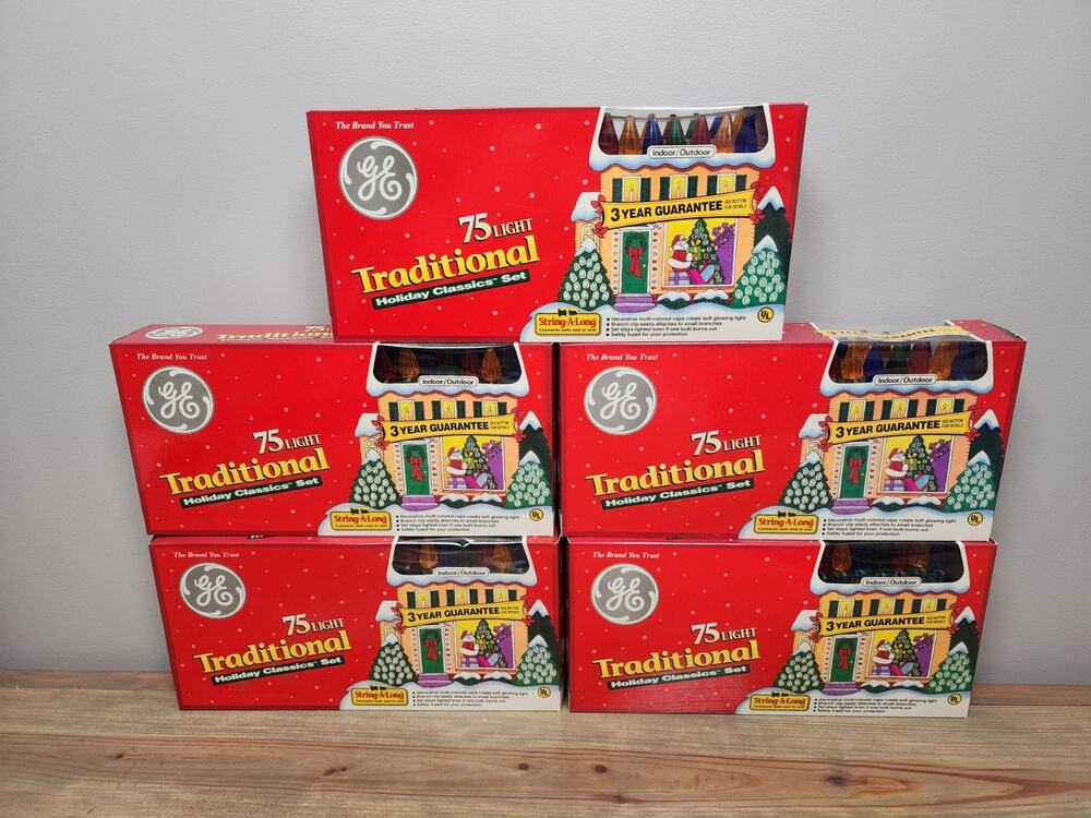 Vintage GE traditional Classic 75 Christmas Lights Set Of 5 Boxes Multicolor